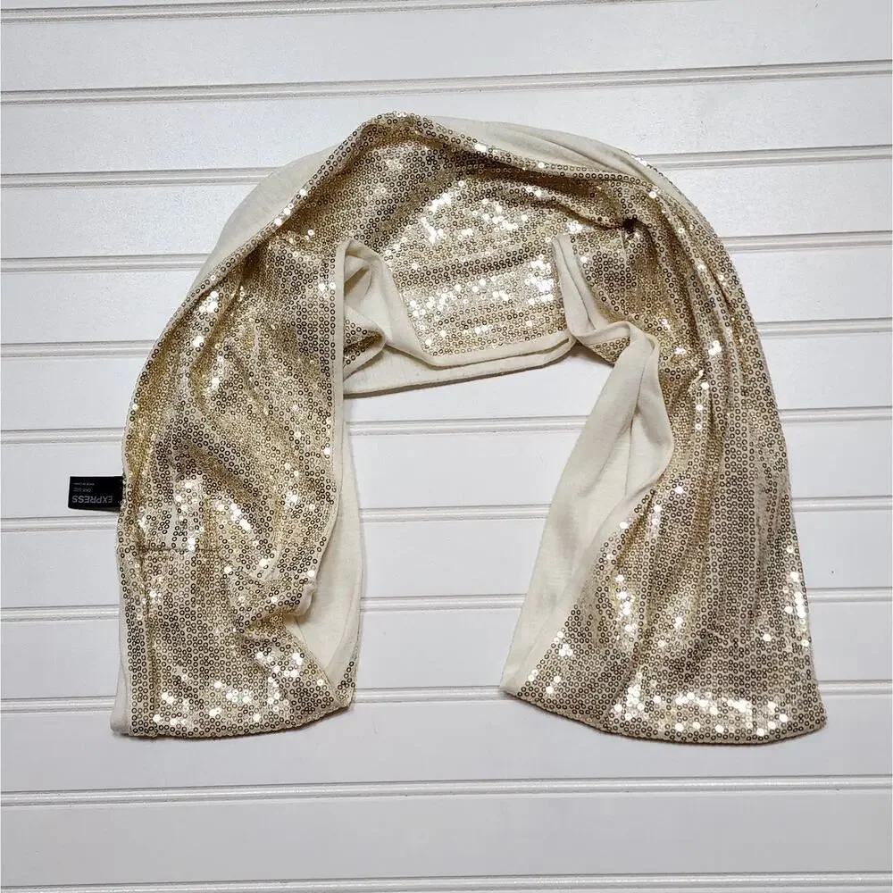 Express Women's Metallic Gold & Cream Sequin Infinity Neck Scarf  One Size